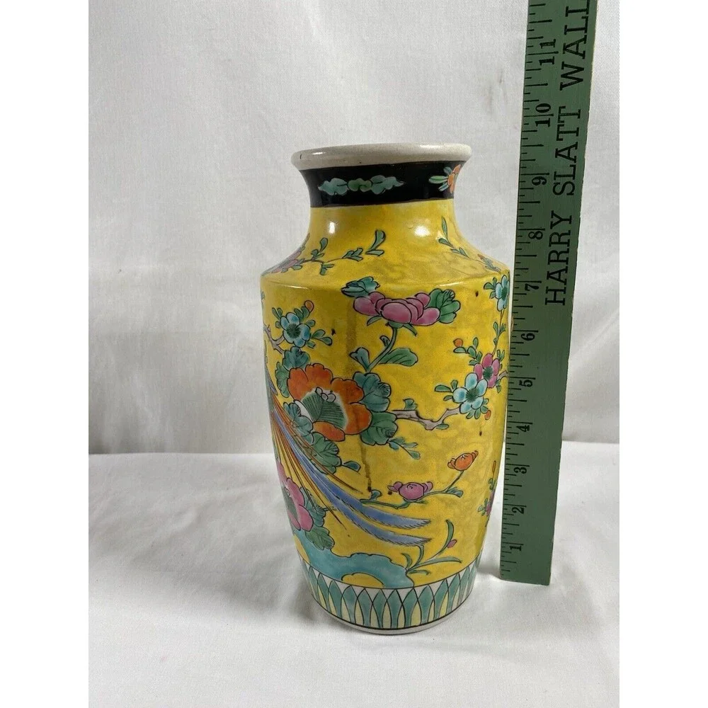 Vintage Hand Painted Bird Floral Branch Vase Made in Japan 9 1/2” Tall #624